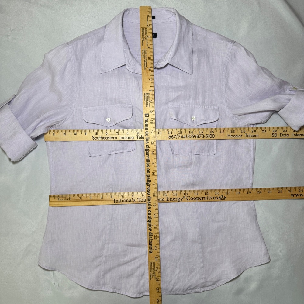 TALBOTS Pure Irish Linen Button Down Shirt Roll Tab Sleeve Light Purple Womens M - Picture 5 of 6